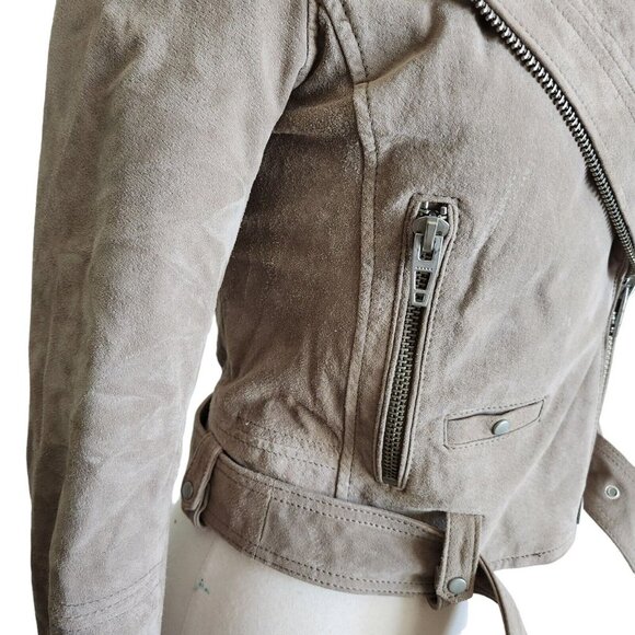 Blank NYC  Leather Moto Jacket  Suede Tan Beige Size XS with belt & zippers - Picture 6 of 16